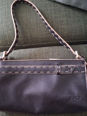 XOXO Black Faux Leather Shoulder Bag with Contrast Stitching